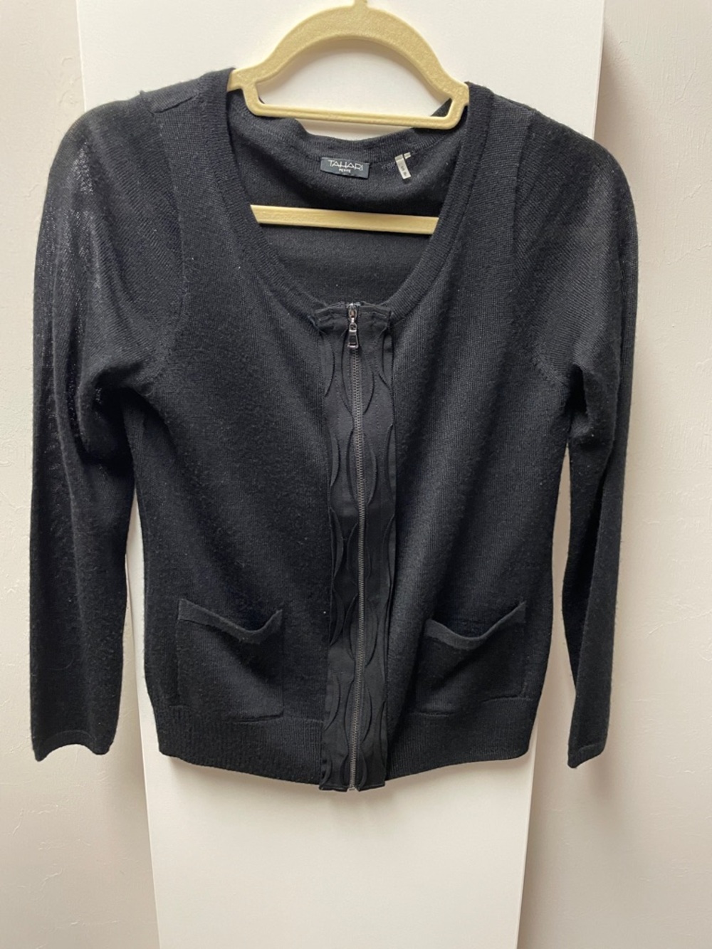 Talbots Black Zip-Front Knit Cardigan